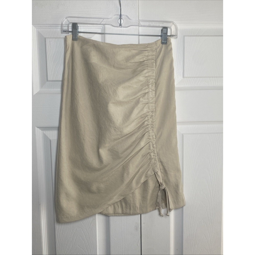Nanette Lepore Ruched Mini Skirt‎ Womens Size 0 Beige Asymmetrical Wrap Neutral